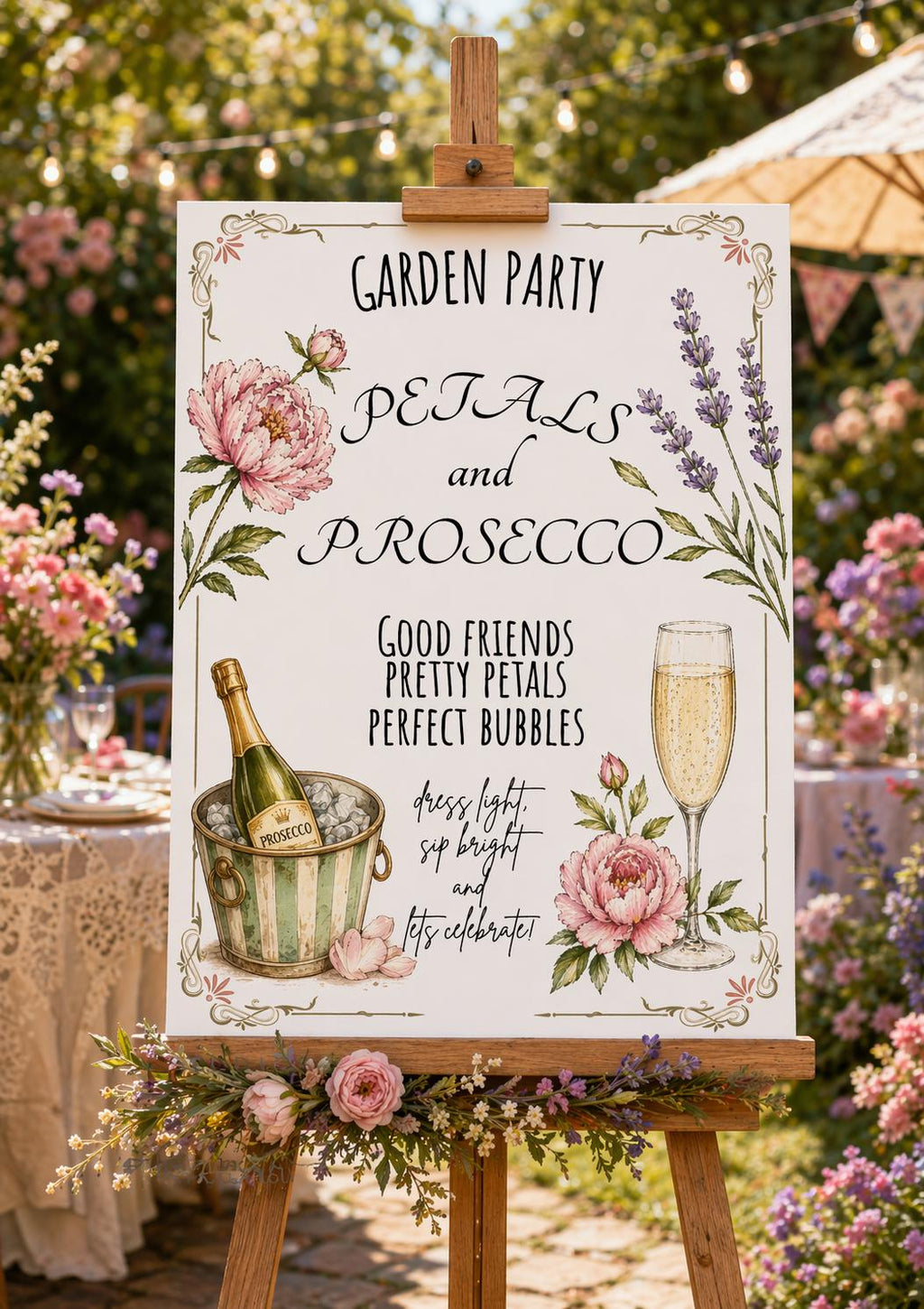 Petals and Prosecco Garden Party Welcome Sign | Editable Template (Digital Download Only)