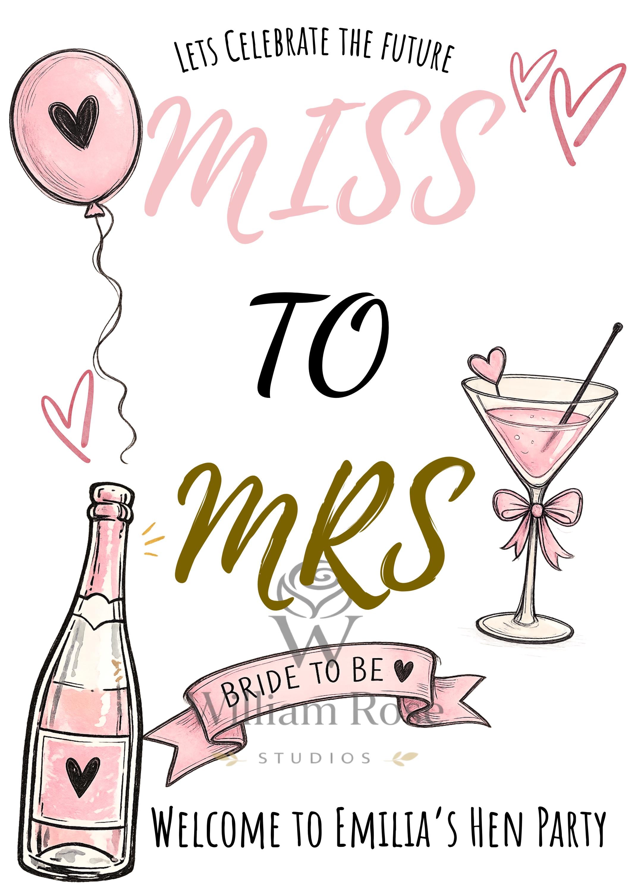 Miss to Mrs Hen Party Welcome Sign Editable Template (Digital Download Only)