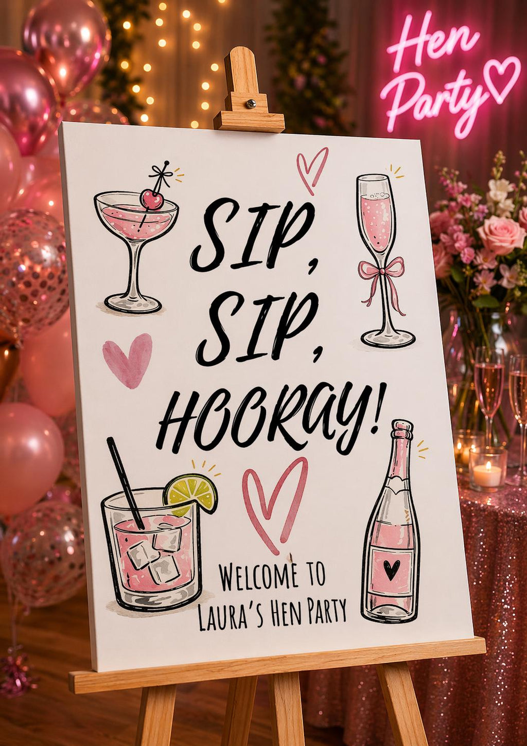 Sip, Sip Hooray Hen Party Welcome Sign Editable Template (Digital Download Only)