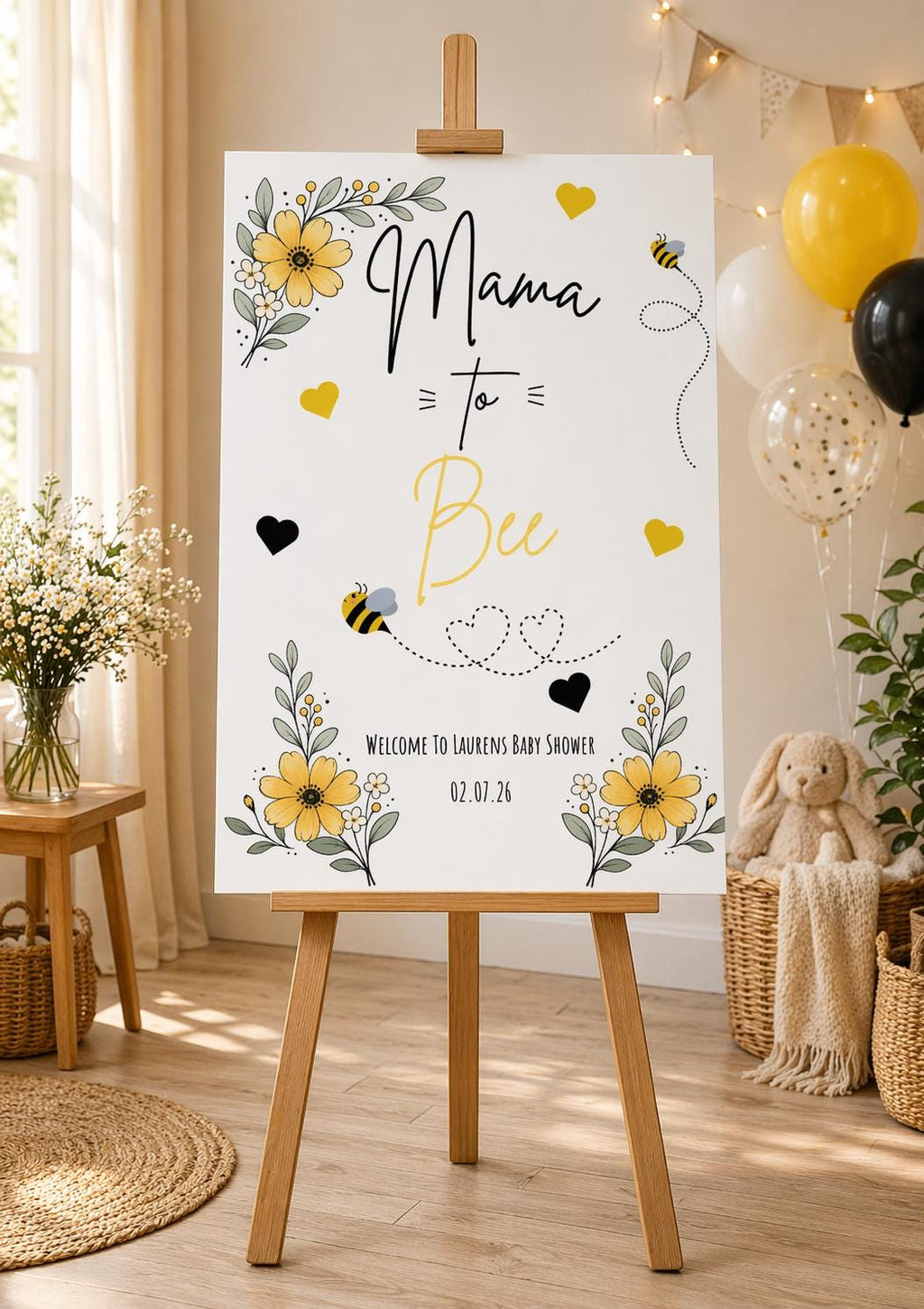 Mama to Bee Baby Shower Welcome Sign Editable Template (Digital Download Only)