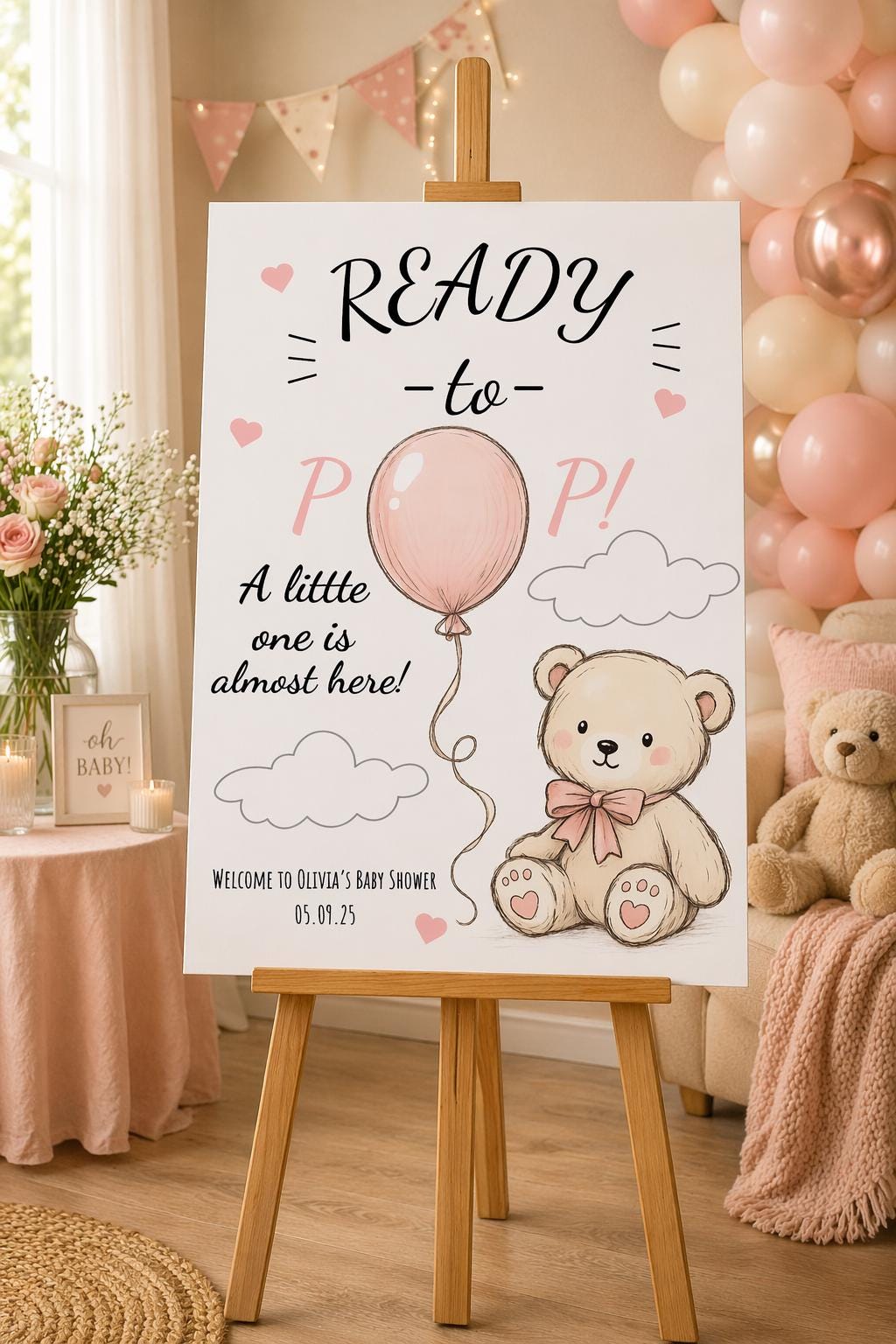 Ready to Pop Baby Shower Welcome Sign Editable Template (Digital Download Only)