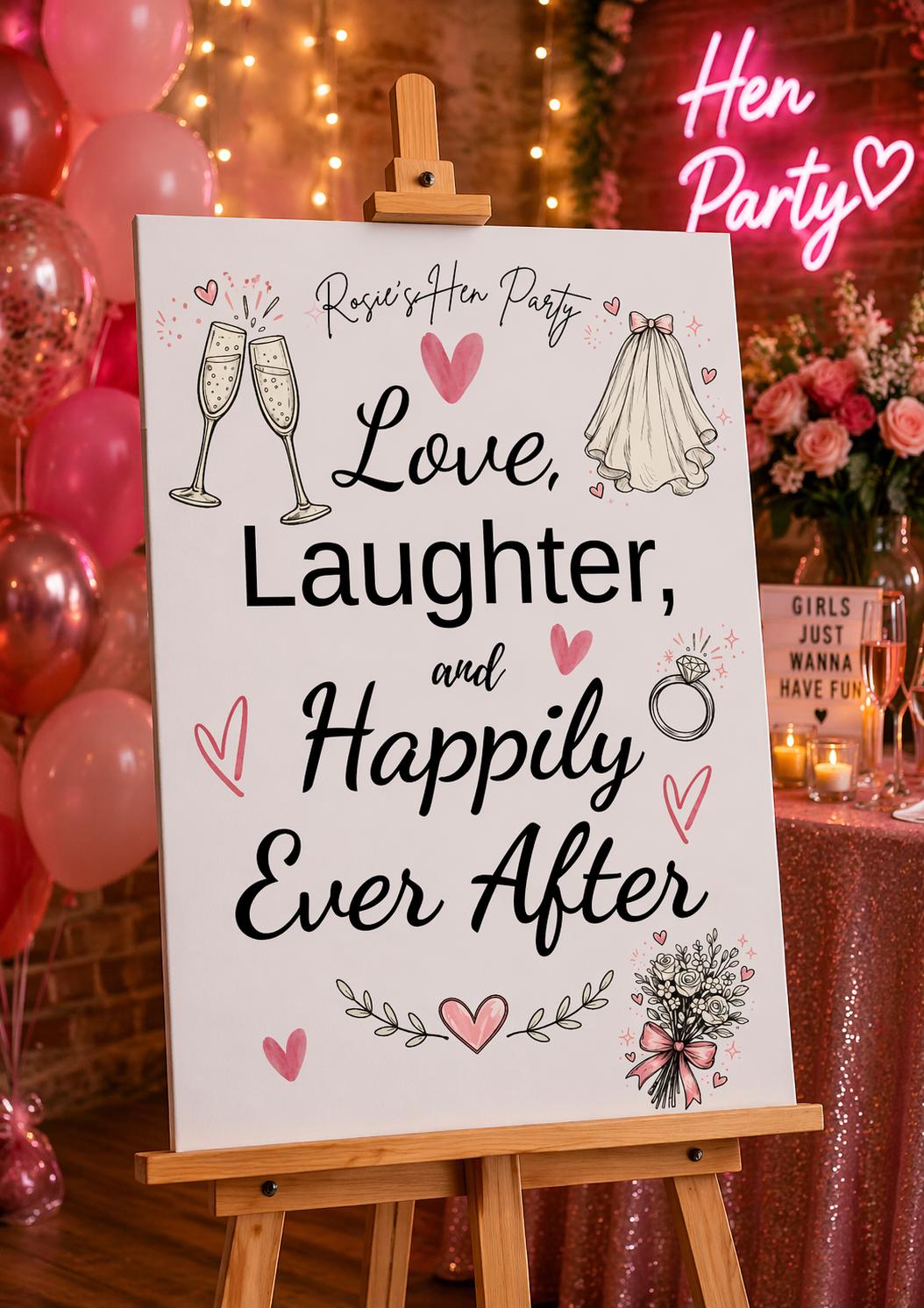 Love, Laughter and Happily Ever After Hen Party Welcome Sign Editable Template (Digital Download Only)