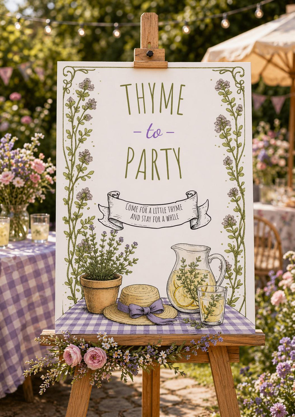 Thyme to Party Garden Party Welcome Sign |  Editable Template (Digital Download Only)