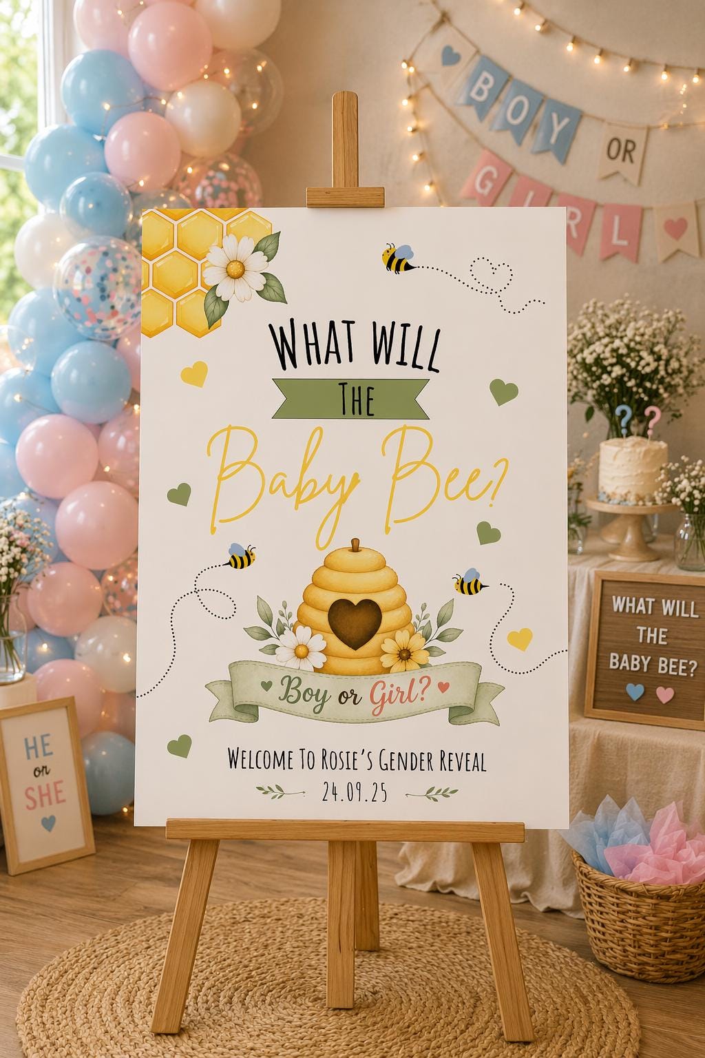 What Will the Baby Bee Gender Reveal Welcome Sign Editable Template (Digital Download Only)