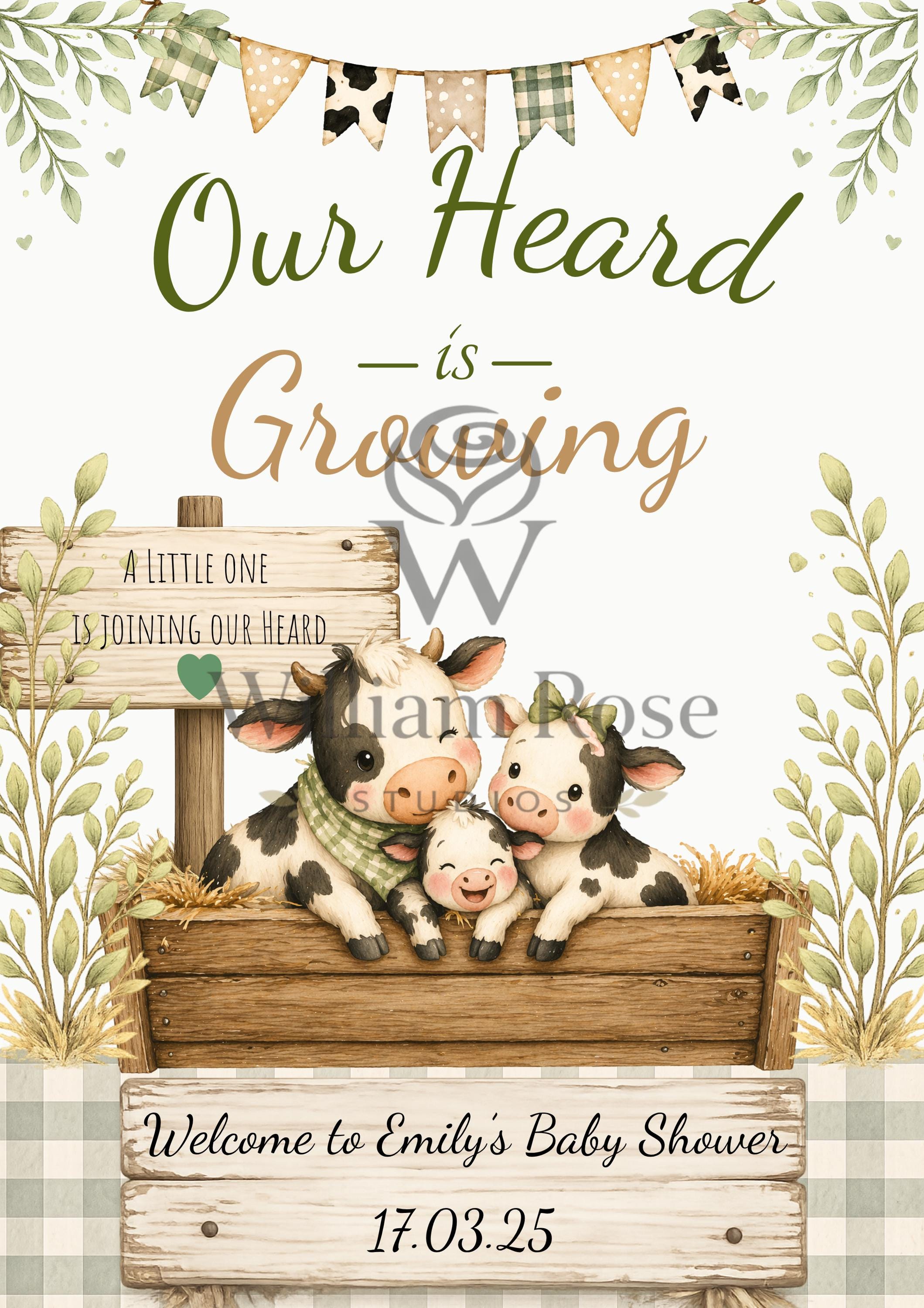 Our Heard is Growing Baby Shower Welcome Sign Editable Template (Digital Download Only)