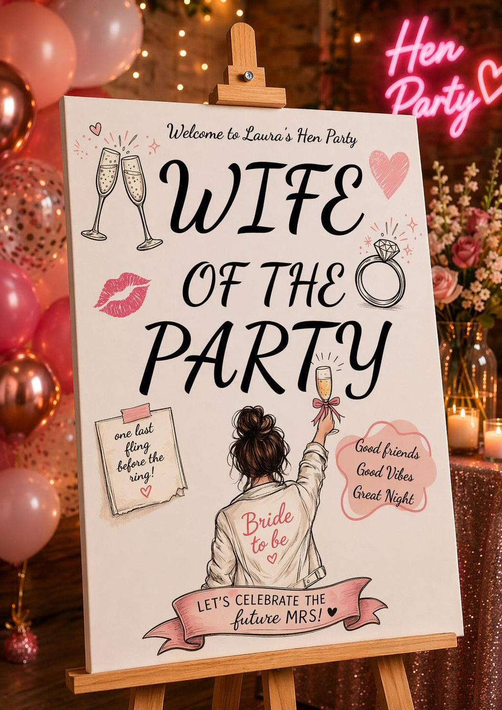 Wife of the Party Hen Party Welcome Sign | Editable Template (Digital Download Only)