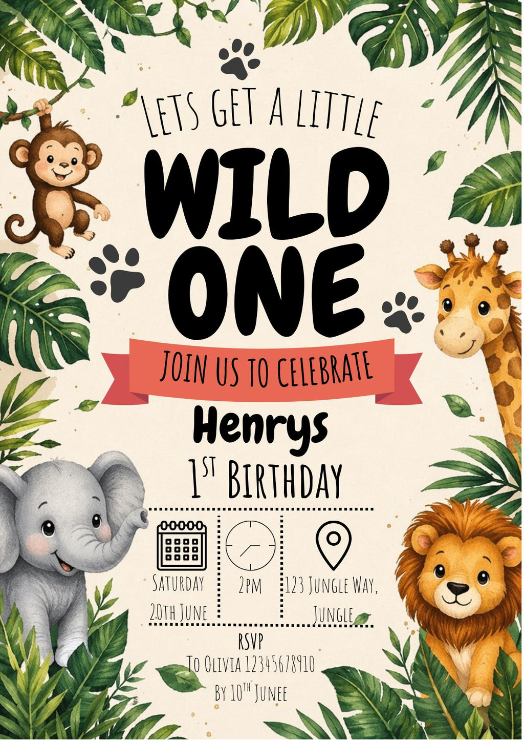 Wild One Kids Birthday Party Invitation Template | Editable Template | Digital download Only